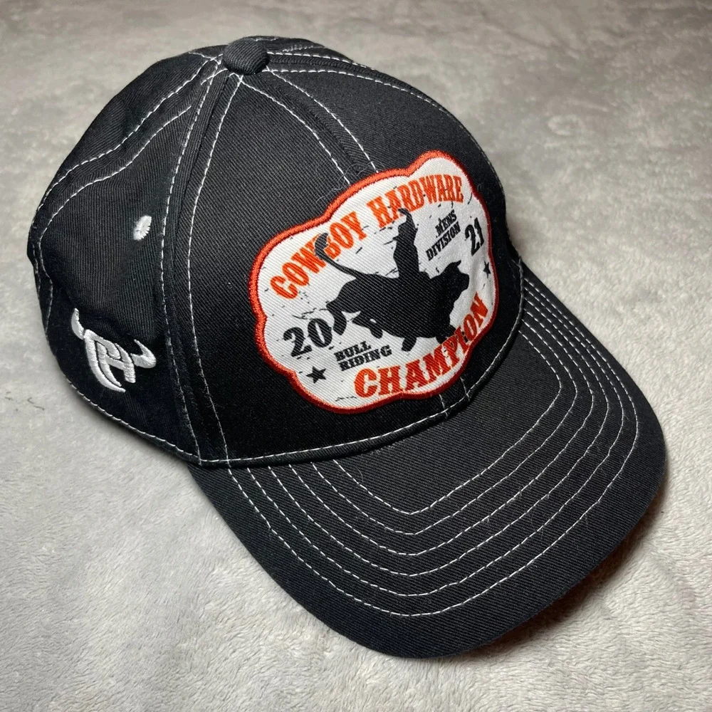 Cowboy Hardware Hat Kids Black Bull Riding Champion Western Cap Youth Adjustable